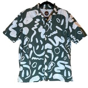 Common People Green Abstract Seersucker Cotton Short Sleeve Camp Shirt Mediumi